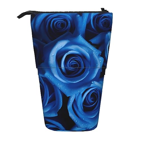 Ahdyr Federmäppchen mit Blauer Rose, niedliches Stiftetui, Teleskop-Briefpapiertasche, Make-up-Kosmetiktasche für Damen und Büro von Ahdyr