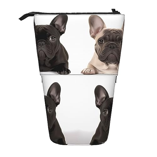 Ahdyr Federmäppchen mit französischer Bulldogge, niedliches Stiftetui, Teleskop-Briefpapiertasche, Make-up-Kosmetiktasche für Damen und Büro von Ahdyr