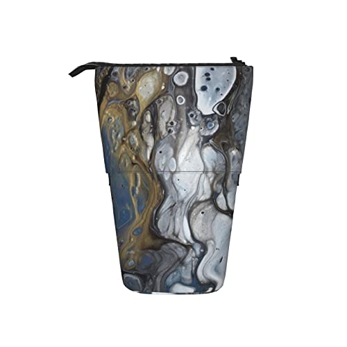 Ahdyr Gemaltes Batik-Blau-Gold-Schwarz-kleineres vertikales Teleskop-Federmäppchen Stand-Up-Organizer Kosmetiktasche Make-up-Tasche Schreibwaren-Federmäppchen von Ahdyr