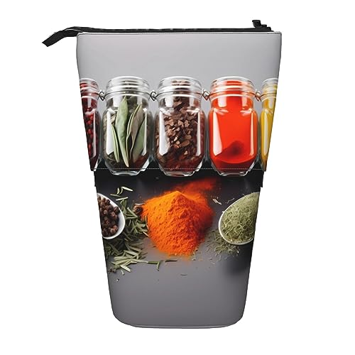 Ahdyr Gewürze Gewürze Stehendes Federmäppchen, niedliche Stifttasche, Teleskop-Briefpapiertasche, Make-up-Kosmetiktasche für Frauen im Büro von Ahdyr