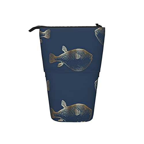 Ahdyr Goldener Kugelfisch Blowfish Teleskop-Federmäppchen, Stand-Up-Organizer, Kosmetiktasche, Make-up-Tasche, Schreibwaren, Federmäppchen Ahdyr Goldener Kugelfisch Blowfish Teleskop-Federmäppchen, Stand-Up-Organizer, Kosmetiktasche, Make-up-Tasche, Schreibwaren, Federmäppchen von Ahdyr