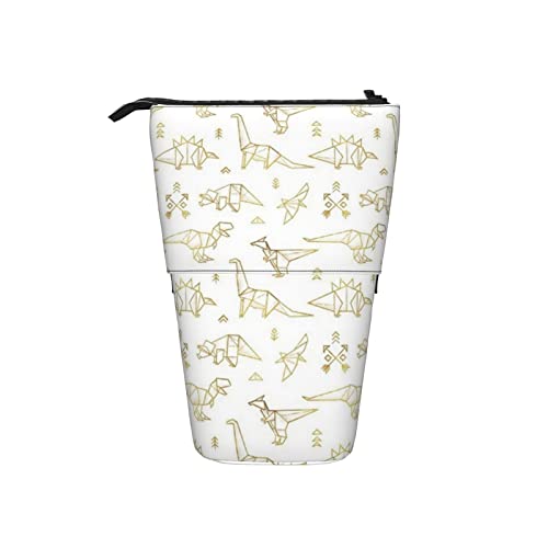 Ahdyr Goldenes Origami-Dinosaurier-Teleskop-Federmäppchen, Stand-Up-Organizer, Kosmetiktasche, Make-up-Tasche, Schreibwaren, Federmäppchen von Ahdyr