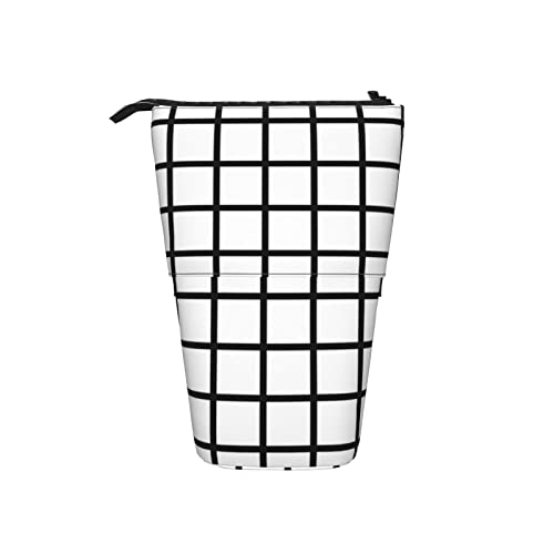 Ahdyr Grid Schwarz auf Weiß Teleskop-Federmäppchen Stand-Up-Organizer Kosmetiktasche Make-up-Tasche Schreibwaren Stiftetui von Ahdyr