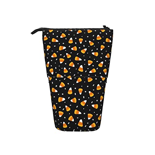 Ahdyr Halloween Candy Corn Schwarzes Teleskop-Federmäppchen, Stand-Up-Organizer, Kosmetiktasche, Make-up-Tasche, Schreibwaren, Federmäppchen von Ahdyr