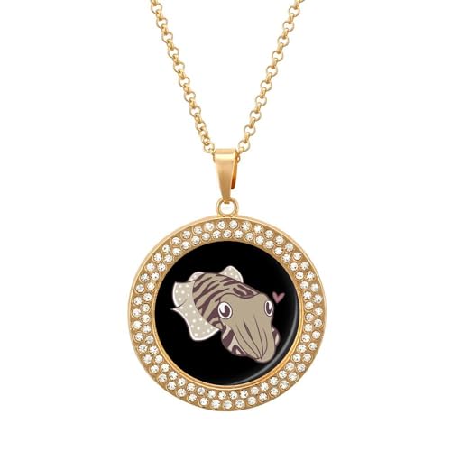 Ahdyr Halsketten mit Tintenfisch-Anhänger für Frauen, Modeschmuck, rund, mit individueller Grafik Ahdyr Halsketten mit Tintenfisch-Anhänger für Frauen, Modeschmuck, rund, mit individueller Grafik von Ahdyr