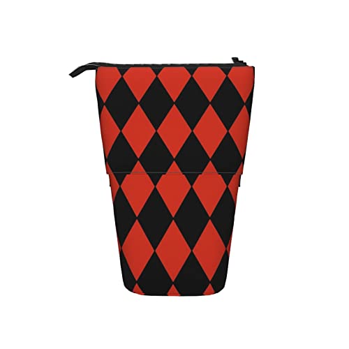 Ahdyr Harlequin Diamonds Schwarz und Rot Teleskop-Federmäppchen Stand-Up-Organizer Kosmetiktasche Make-up-Tasche Schreibwaren Stiftetui von Ahdyr
