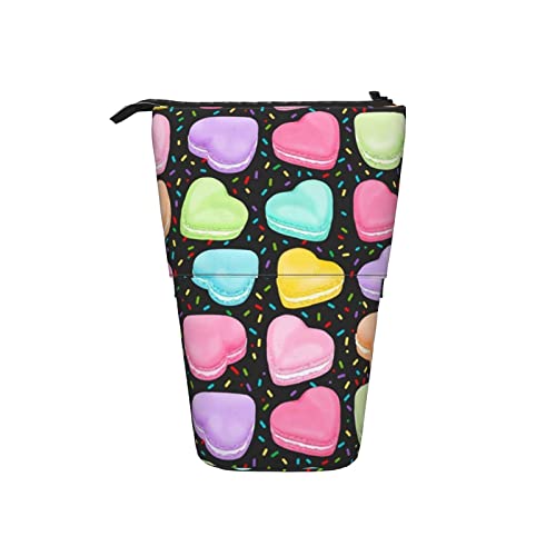Ahdyr Hearts Sprinkles Schwarzes Teleskop-Federmäppchen, Stand-Up-Organizer, Kosmetiktasche, Make-up-Tasche, Schreibwaren, Federmäppchen von Ahdyr