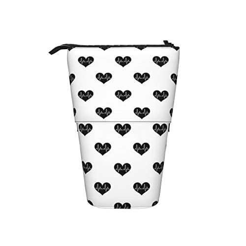 Ahdyr Herzschlag auf weißem Teleskop-Federmäppchen, Stand-Up-Organizer, Kosmetiktasche, Make-up-Tasche, Schreibwaren, Federmäppchen von Ahdyr