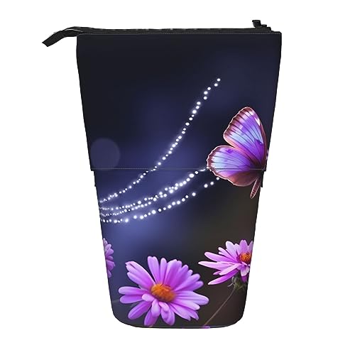 Ahdyr Hübsches lila Schmetterlings-Federmäppchen, niedliche Stifttasche, Teleskop-Briefpapiertasche, Make-up-Kosmetiktasche für Frauen im Büro von Ahdyr
