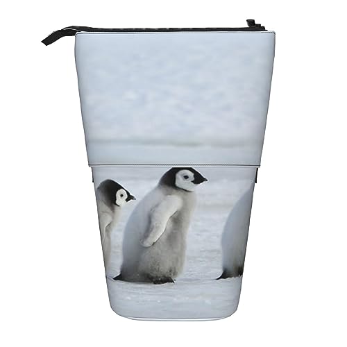 Ahdyr Kaiserpinguin-Küken-stehendes Federmäppchen, niedliche Stifttasche, Teleskop-Briefpapiertasche, Make-up-Kosmetiktasche für Frauen im Büro von Ahdyr