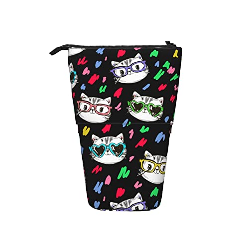 Ahdyr Katze mit Sonnenbrille, stehend, ausziehbar, aus Segeltuch, Federmäppchen mit Reißverschluss, Schreibwaren-Federmäppchen für Mädchen, Frauen, Jungen von Ahdyr