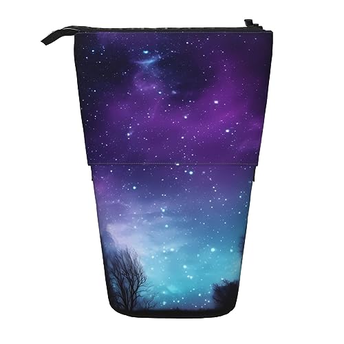Ahdyr Lila Sternenhimmel-Federmäppchen, niedliches Stiftetui, Teleskop-Briefpapiertasche, Make-up-Kosmetiktasche für Frauen im Büro von Ahdyr