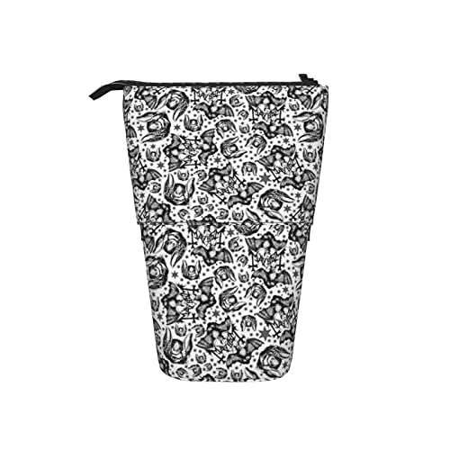 Ahdyr Mayhem Bats Schwarz Weiß Teleskop Federmäppchen Stand-Up Organizer Kosmetiktasche Make-up Tasche Schreibwaren Stiftetui von Ahdyr