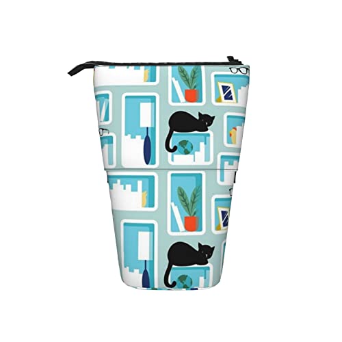 Ahdyr Modernbookshelf Teleskop-Federmäppchen, Stand-Up-Organizer, Kosmetiktasche, Make-up-Tasche, Schreibwaren, Federmäppchen von Ahdyr