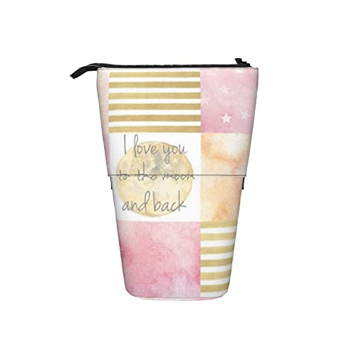 Ahdyr Moon Whole Cloth Pink Gold Teleskop-Federmäppchen Stand-Up-Organizer Kosmetiktasche Make-up-Tasche Schreibwaren Stiftetui von Ahdyr