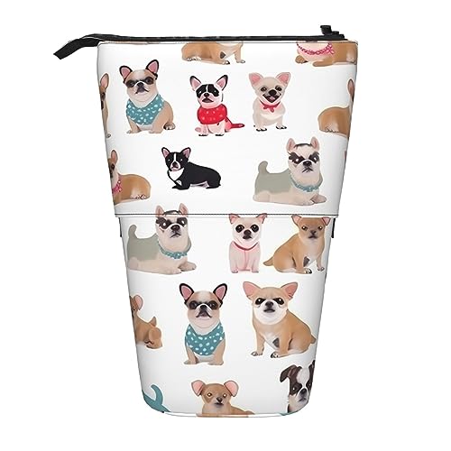 Ahdyr Niedliches Federmäppchen mit Chihuahua-Mops-Muster, niedliches Stiftetui, Teleskop-Briefpapiertasche, Make-up-Kosmetiktasche für Frauen im Büro von Ahdyr