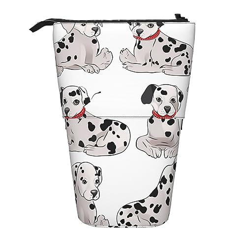 Ahdyr Niedliches stehendes Federmäppchen mit Dalmatiner-Motiv, niedliche Stifttasche, Teleskop-Briefpapiertasche, Make-up-Kosmetiktasche für Frauen im Büro von Ahdyr