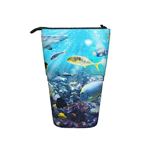 Ahdyr Ocean Life Stehende Teleskop-Stiftetasche aus Segeltuch mit Reißverschluss, Schreibwaren-Federmäppchen für Mädchen, Frauen, Jungen von Ahdyr