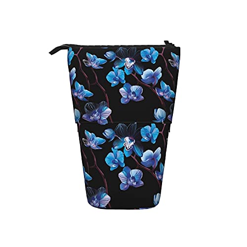 Ahdyr Orchid Blau Schwarz Federmäppchen Halter Teleskophalter Schreibmäppchen für Mädchen Jungen Teens College weiß Einheitsgröße von Ahdyr
