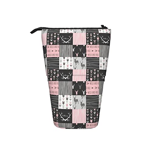 Ahdyr Patchwork Hirsch Rosa Schwarz Grau Teleskop-Federmäppchen Stand-Up-Organizer Kosmetiktasche Make-up-Tasche Schreibwaren Stiftetui Ahdyr Patchwork Hirsch Rosa Schwarz Grau Teleskop-Federmäppchen Stand-Up-Organizer Kosmetiktasche Make-up-Tasche Schreibwaren Stiftetui von Ahdyr
