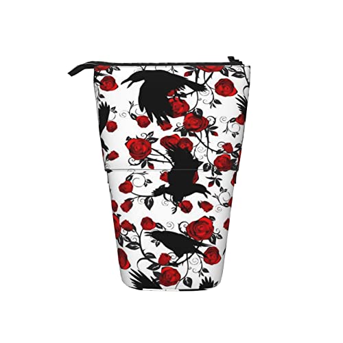 Ahdyr Ravens Roses Teleskop-Federmäppchen, Stand-Up-Organizer, Kosmetiktasche, Make-up-Tasche, Schreibwaren, Federmäppchen von Ahdyr