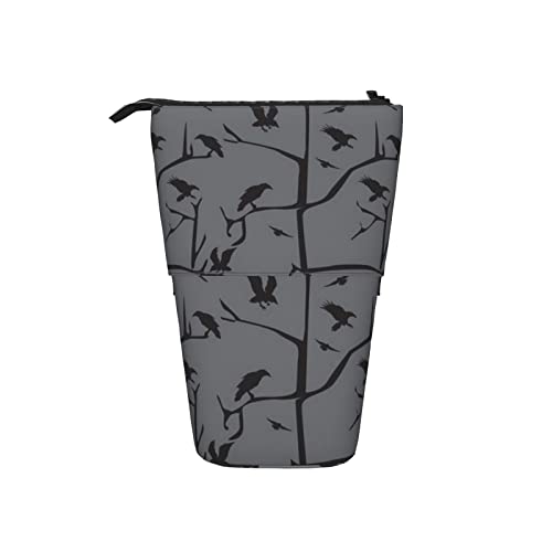 Ahdyr Ravens Rule Grau Schwarz Teleskop-Federmäppchen Stand-Up-Organizer Kosmetiktasche Make-up-Tasche Schreibwaren Stiftetui von Ahdyr