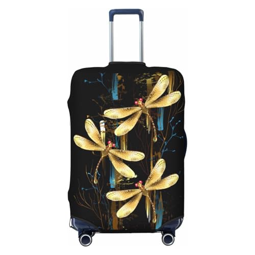 Ahdyr Reisegepäckabdeckung, Kofferschutztasche, DREI goldene Libellen, staubdicht, passend für 18-32 Zoll großes Gepäck, Gepäckabdeckungen für Kinder und Erwachsene, groß von Ahdyr