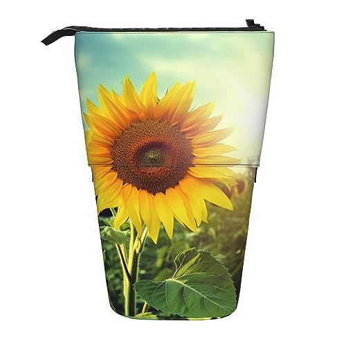 Ahdyr Schönes stehendes Federmäppchen mit Sonnenblumen-Motiv, niedliche Stifttasche, Teleskop-Briefpapiertasche, Make-up-Kosmetiktasche für Frauen im Büro von Ahdyr