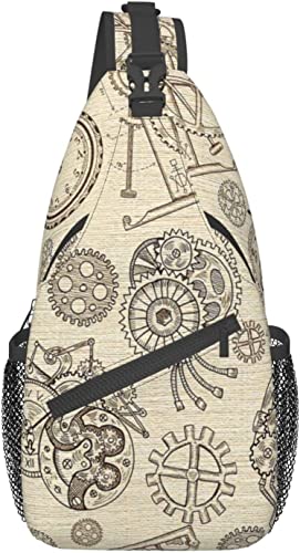 Ahdyr Schultertasche mit Steampunk-Uhr-Muster, Mehrzweck-Umhängetasche, Reisen, Wandern, Brustrucksack für Damen und Herren von Ahdyr