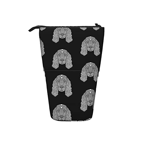 Ahdyr Schwarz Weiß Cocker Spaniel Teleskop Federmäppchen Stand-Up Organizer Kosmetiktasche Make-up Tasche Schreibwaren Stiftetui von Ahdyr
