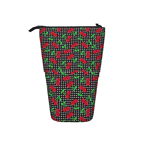Ahdyr Schwarz Weiß Gingham Kirschen Teleskop Federmäppchen Stand-Up Organizer Kosmetiktasche Make-up Tasche Schreibwaren Stiftetui von Ahdyr