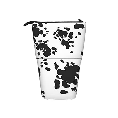 Ahdyr Schwarz-Weiß-Kuh-Flecken-Tiermuster-Teleskop-Federmäppchen, Stand-Up-Organizer, Kosmetiktasche, Make-up-Tasche, Schreibwaren, Federmäppchen von Ahdyr