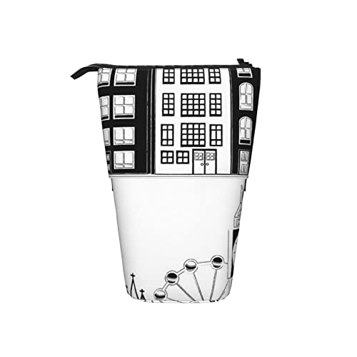 Ahdyr Schwarz Weiß London Skyline Teleskop Federmäppchen Stand-Up Organizer Kosmetiktasche Make-up Tasche Schreibwaren Federmäppchen von Ahdyr