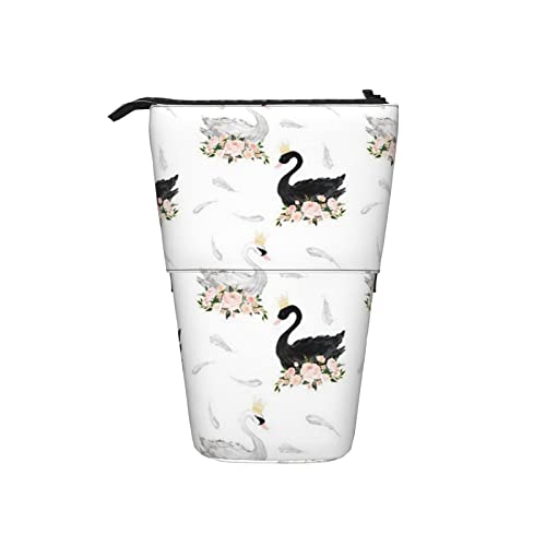 Ahdyr Schwarz Weiß Schwanenfedern Teleskop Federmäppchen Stand-Up Organizer Kosmetiktasche Make-up Tasche Schreibwaren Federmäppchen von Ahdyr