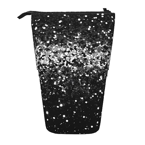 Ahdyr Schwarz-weiß glitzerndes Federmäppchen, niedliche Stifttasche, Teleskop-Briefpapiertasche, Make-up-Kosmetiktasche für Damen und Büro von Ahdyr