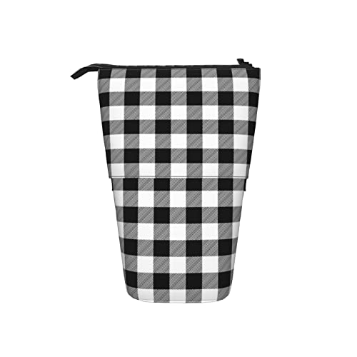 Ahdyr Schwarz-weißes Karo-Teleskop-Federmäppchen, Stand-Up-Organizer, Kosmetiktasche, Make-up-Tasche, Schreibwaren, Federmäppchen von Ahdyr
