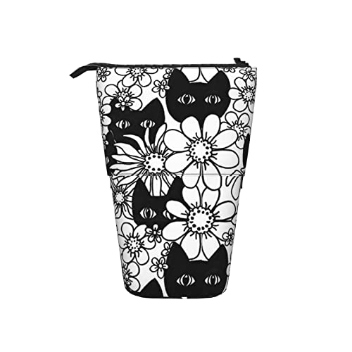 Ahdyr Schwarze Katzen Teleskop Federmäppchen Stand-Up Organizer Kosmetiktasche Make-up Tasche Schreibwaren Federmäppchen von Ahdyr