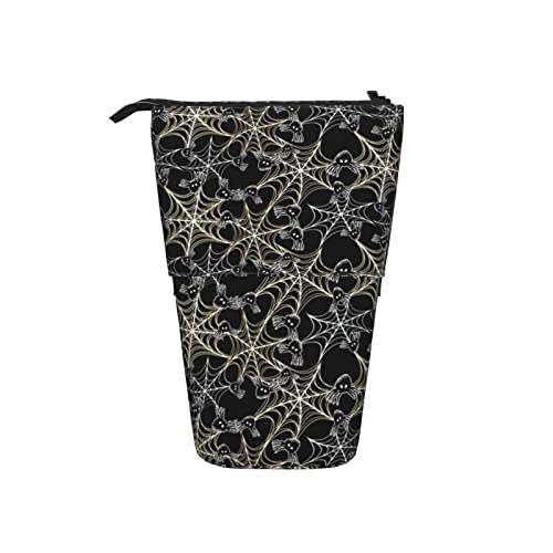 Ahdyr Schwarze Spinne, Gelb, Weiß, Spinnennetz, Teleskop-Federmäppchen, Stand-Up-Organizer, Kosmetiktasche, Make-up-Tasche, Schreibwaren, Stiftetui von Ahdyr