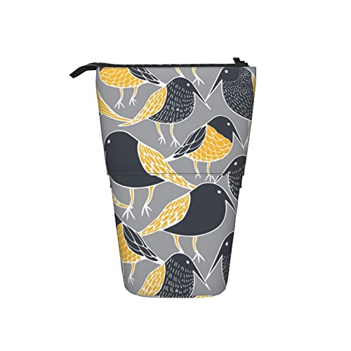 Ahdyr Schwarze Vögel Teleskop Federmäppchen Stand-Up Organizer Kosmetiktasche Make-up Tasche Schreibwaren Federmäppchen von Ahdyr