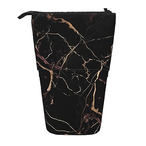 Ahdyr Schwarzgoldenes Marmor-Federmäppchen, niedliches Stiftetui, Teleskop-Briefpapiertasche, Make-up-Kosmetiktasche für Frauen im Büro von Ahdyr