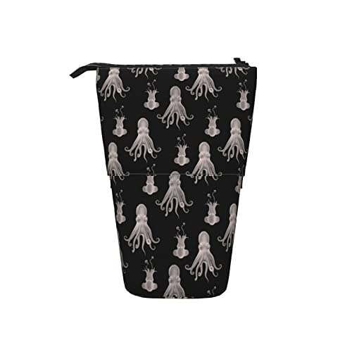 Ahdyr Sea Creatures Teleskop-Federmäppchen, aufstellbar, Kosmetiktasche, Make-up-Tasche, Schreibwaren, Federmäppchen, schwarz, blassrosa von Ahdyr