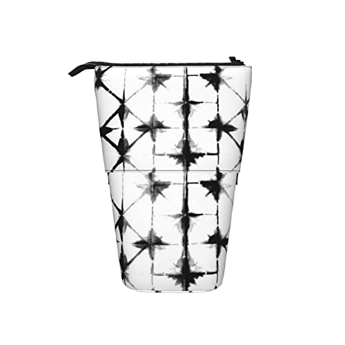 Ahdyr Shibori Schwarz Weiß Teleskop Federmäppchen Stand-Up Organizer Kosmetiktasche Make-up Tasche Schreibwaren Stiftetui von Ahdyr