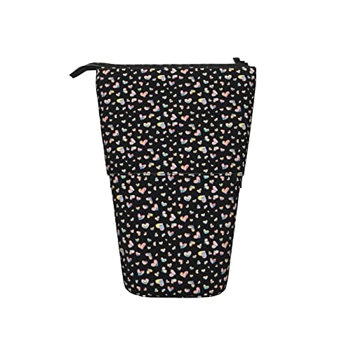 Ahdyr Spectrum Hearts Schwarzes Teleskop-Federmäppchen, Stand-Up-Organizer, Kosmetiktasche, Make-up-Tasche, Schreibwaren, Stiftetui von Ahdyr