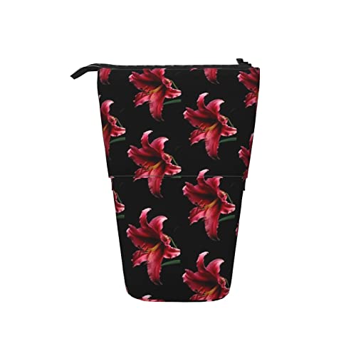 Ahdyr Stargazer Lily Schwarzes Teleskop-Federmäppchen, Stand-Up-Organizer, Kosmetiktasche, Make-up-Tasche, Schreibwaren, Federmäppchen von Ahdyr