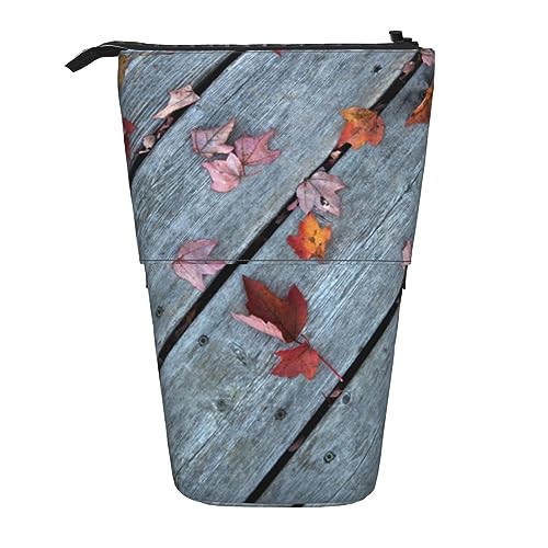 Ahdyr Stehendes Federmäppchen aus Holz mit Herbstlaub-Motiven, niedliche Stifttasche, Teleskop-Briefpapiertasche, Make-up-Kosmetiktasche für Frauen im Büro von Ahdyr