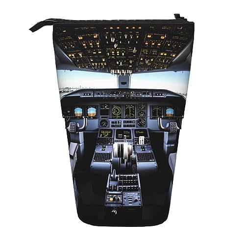 Ahdyr Stehendes Federmäppchen im Flugzeug-Cockpit, niedliche Stifttasche, Teleskop-Briefpapiertasche, Make-up-Kosmetiktasche für Frauen im Büro von Ahdyr