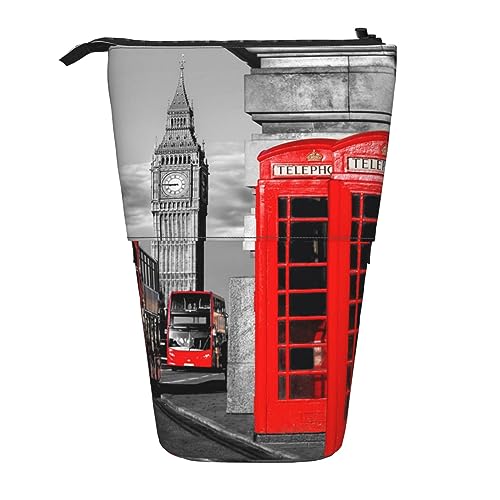 Ahdyr Stehendes Federmäppchen im Retro-London-Telefon-Design, niedliche Stifttasche, Teleskop-Briefpapiertasche, Make-up-Kosmetiktasche für Damen und Büro von Ahdyr
