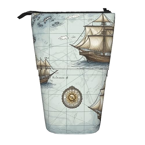 Ahdyr Stehendes Federmäppchen mit Bootskarte, niedliches Stiftetui, Teleskop-Briefpapiertasche, Make-up-Kosmetiktasche für Damen im Büro von Ahdyr