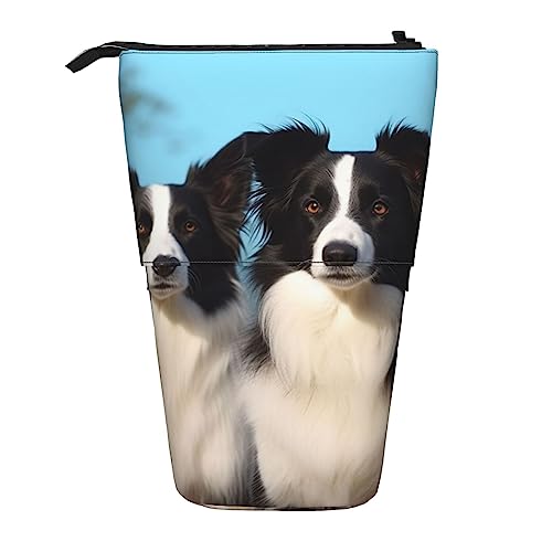 Ahdyr Stehendes Federmäppchen mit Border Collie-Motiv, niedliche Stifttasche, Teleskop-Briefpapiertasche, Make-up-Kosmetiktasche für Frauen im Büro von Ahdyr