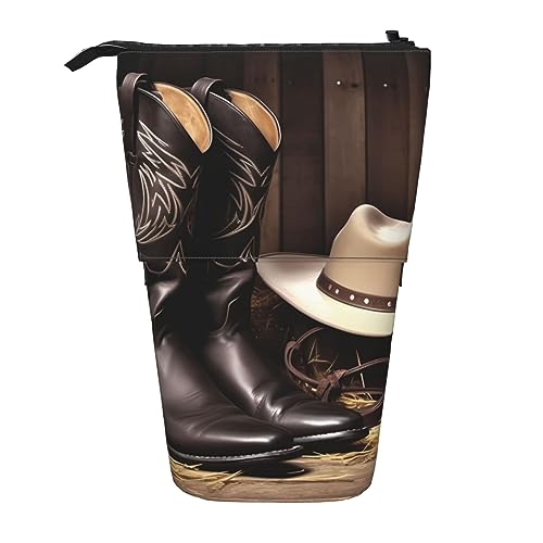 Ahdyr Stehendes Federmäppchen mit Cowboy-Motiv, schwarzer Hut, niedliche Stifttasche, Teleskop-Briefpapiertasche, Make-up-Kosmetiktasche für Frauen im Büro von Ahdyr